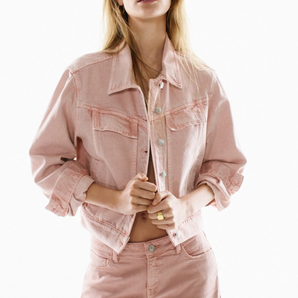 NWT MANGO Pink denim jacket